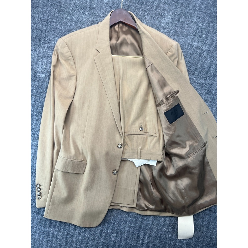 PRADA Milano 2-Piece Suit Set Blazer & Pants Mens 54R Beige Virgin Wool Career